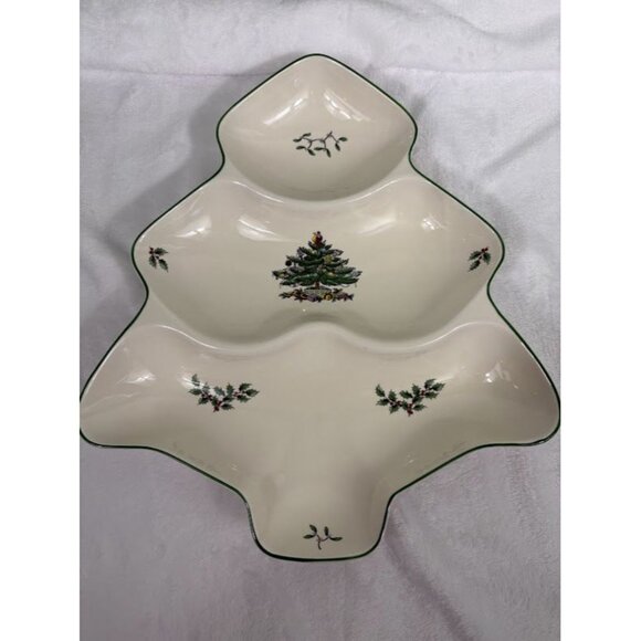 Spode Ceramic Christmas Tree 3 Section Serving Dish Holiday Tableware - Picture 2 of 11